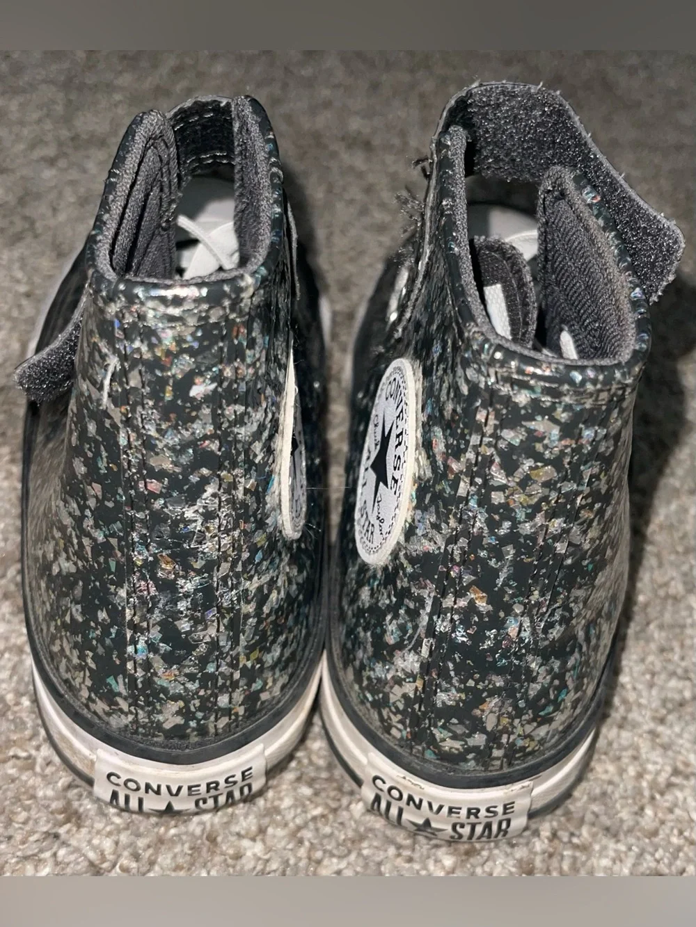 Converse Chuck Taylor All Star glitter coated black confetti Velcro
